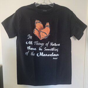 Black cotton crew neck Black T-shirt "upcycled" Butterfly Printed Design Small